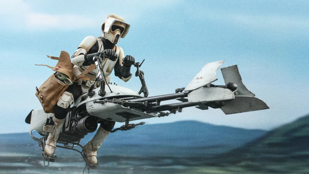 Star Wars speeder bike with baby yoda