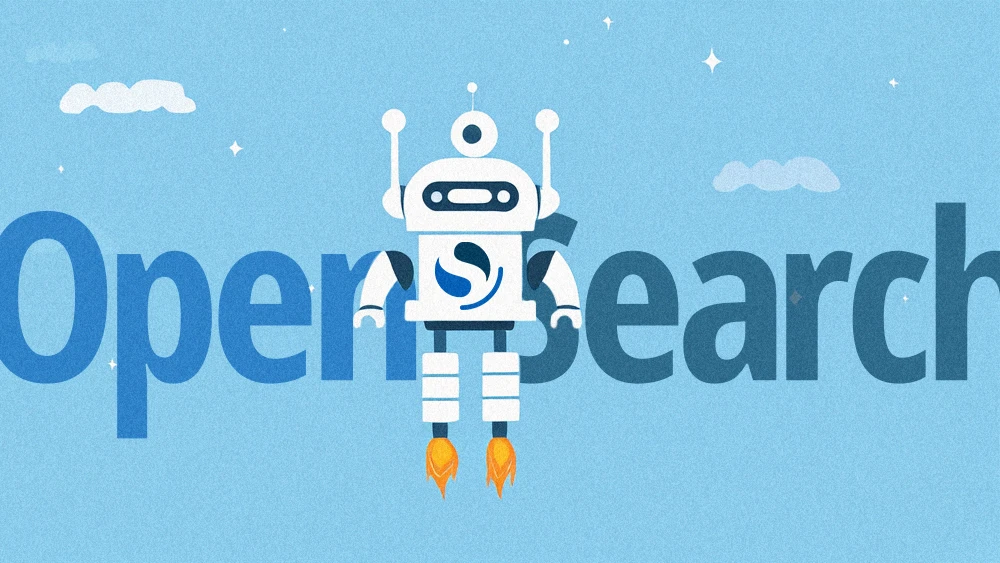 OpenSearch boosts results like AI robot with jetpack soaring in clouds