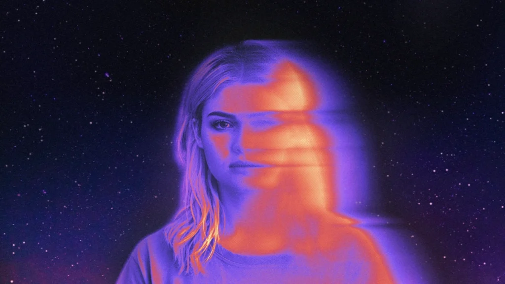 heat map of woman whose face blurs into the galaxy background