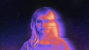heat map of woman whose face blurs into the galaxy background