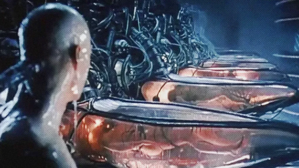 humans as battery pods in The Matrix movie