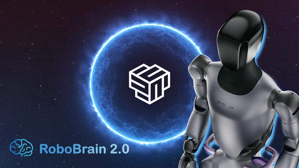 BAAI RoboBrain 2.0 logo with humanoid robot on futuristic glowing orb background