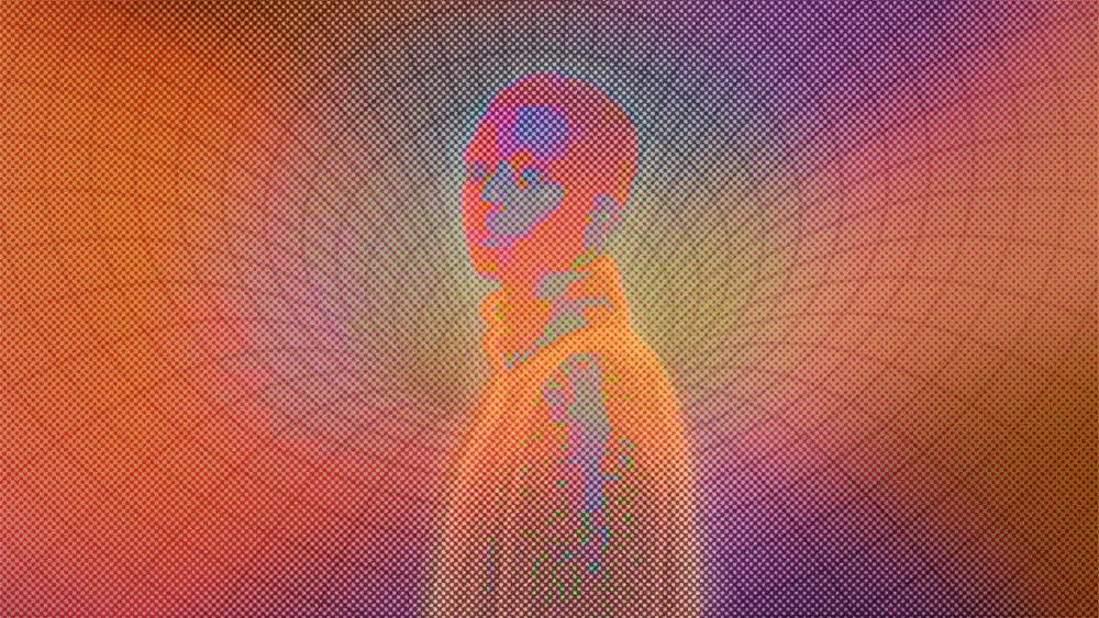 AI singularity represented as a colorful futuristic black hole with being