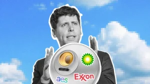 Sam Altman ai orb with power company stickers