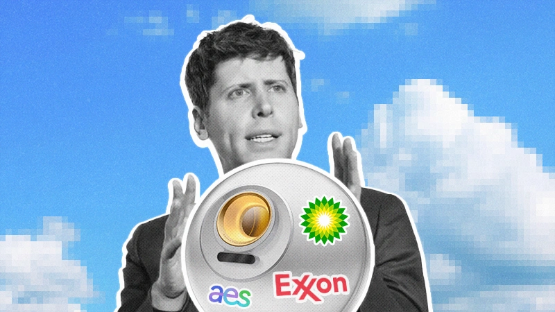 Sam Altman ai orb with power company stickers