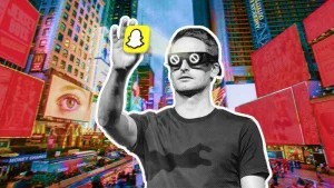 Snap CEO wearing ad blocking Spectacles in Times Square