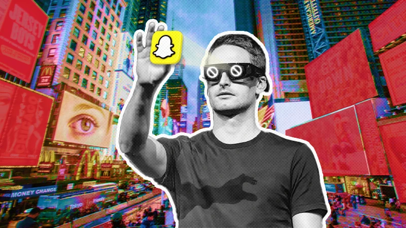 Snap CEO wearing ad blocking Spectacles in Times Square