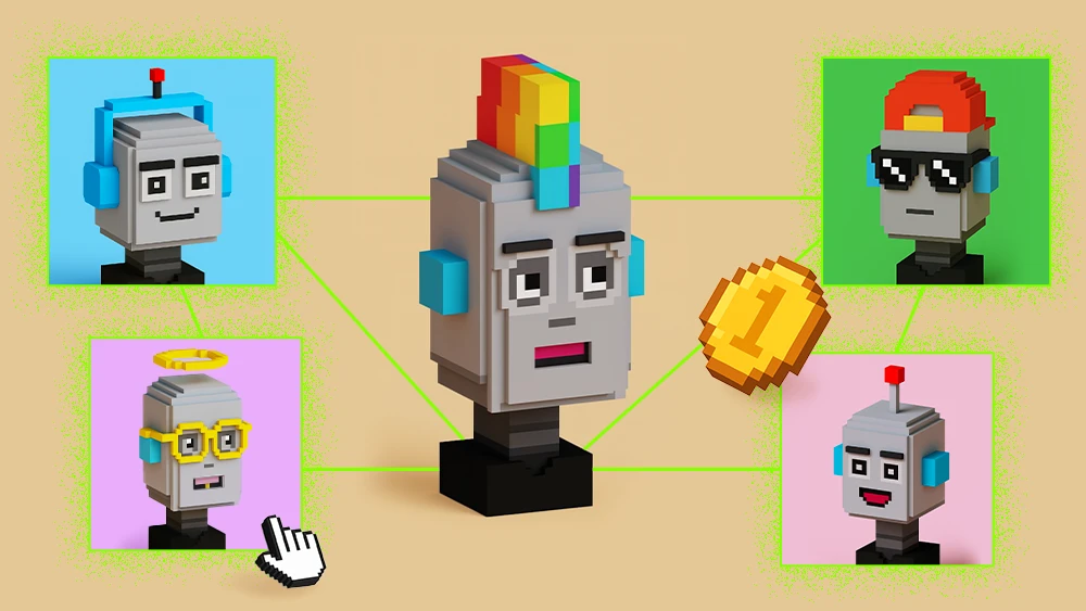 AI agents 3d pixel art
