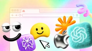 fun Y2K browser aesthetic with puffy AI logos