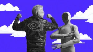 Nvidia CEO Jensen Huang flexes with 1x NEO robot in pixel clouds