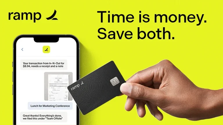 hand holding ramp card with phone showing receipt