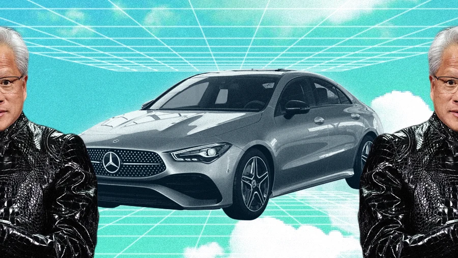Nvidia CEO Jensen Huang with Mercedes self driving car