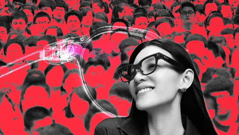 crowd of people wearing smart glasses in China