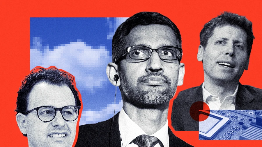 Anthropic, Google, OpenAI CEOs editorial collage