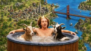 Midjourney Medical CEO David Holz in hottub with goats