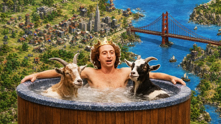 Midjourney Medical CEO David Holz in hottub with goats