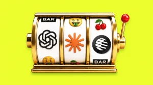 vintage slot machine with AI logos OpenAI Anthropic Moonshot AI