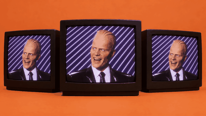 retro tvs with Max Headroom laughing