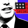 editorial collage man with flag speech bubble
