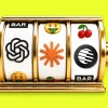 vintage slot machine with AI logos OpenAI Anthropic Moonshot AI