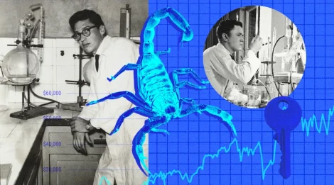 editorial collage scorpion AI drug