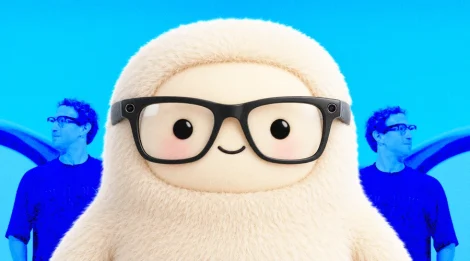 Meta Muse mascot wearing AI smart glasses with Zuckerberg
